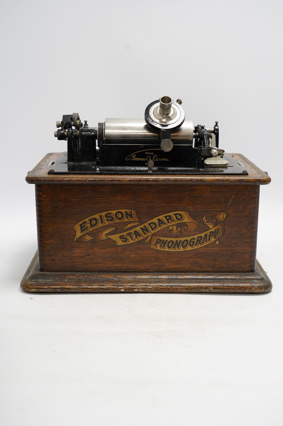 An oak cased Edison Standard phonograph, 28.5cm high. Condition - fair